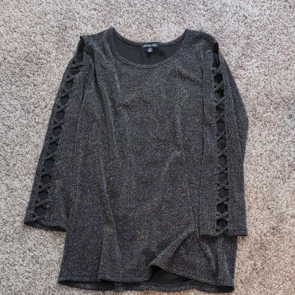 Gray 3/4 Sleeve Cut Out Blouse